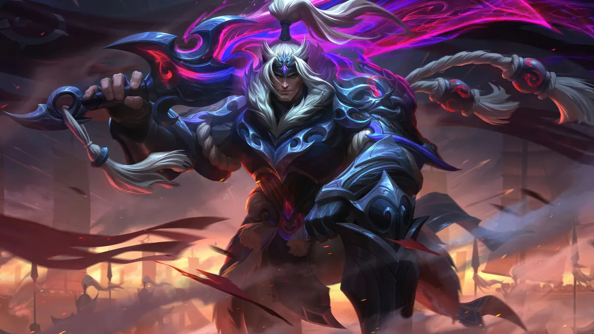 League of Legends savaşçısı, parlak kılıcıyla savaş alanında
